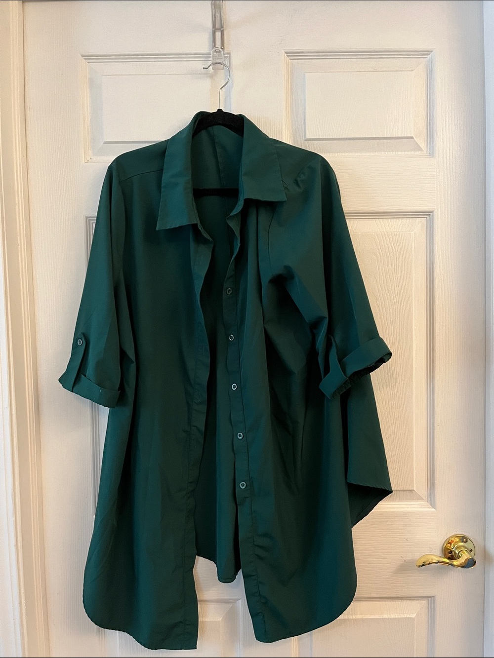 Forest Green Casual Button-Down Shirtdress